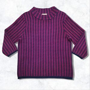 Appleseed's Houndstooth Red & Navy Crew Neck Knit Wool Blend Sweater